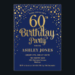 60th Birthday Party - Navy & Gold Invitation<br><div class="desc">60th Birthday Party Invitation.
Elegant design in navy blue and faux glitter gold. Features stylish script font and confetti. Message me if you need custom age.</div>