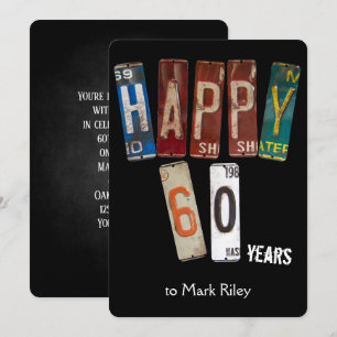60th birthday party-old license plates invitation