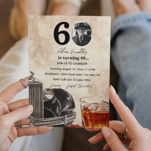 60th Birthday Party | Old Timer Car & Whiskey  Invitation (Creator Uploaded)