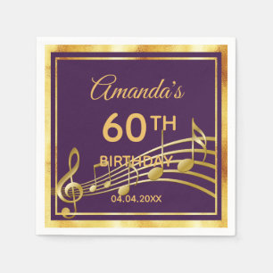 60th birthday party on elegant purple gold music napkin