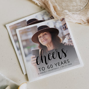 60th Birthday Party Photo Black Script Cheers Napkin