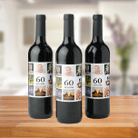 60th birthday party photo collage guy<br><div class="desc">A wine bottle label for a 60th birthday party for a guy,  celebrating his life with a collage of 8 of your own photos.  Templates for a name,  age 60 and a date.  Date of birth or the date of the party.  Black coloured letters.  White background.</div>