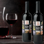 60th birthday party photo collage guy black<br><div class="desc">A wine bottle label for a 60th birthday party for a guy,  celebrating his life with a collage of 8 of your own photos.  Templates for a name,  age 60 and a date.  Date of birth or the date of the party.  White coloured letters.  Black background.</div>
