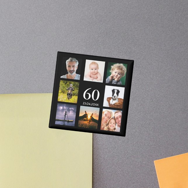 60th birthday party photo collage guy black magnet (Creator Uploaded)