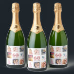 60th birthday party photo collage sparkling wine label<br><div class="desc">A bottle label for a 60th birthday party,  celebrating her life with a collage of 8 of your photos.  Templates for a name,  age 60 and a date.  Date of birth or the date of the party.  Coral and burgundy coloured letters.  White background.</div>