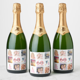 60th birthday party photo collage sparkling wine label