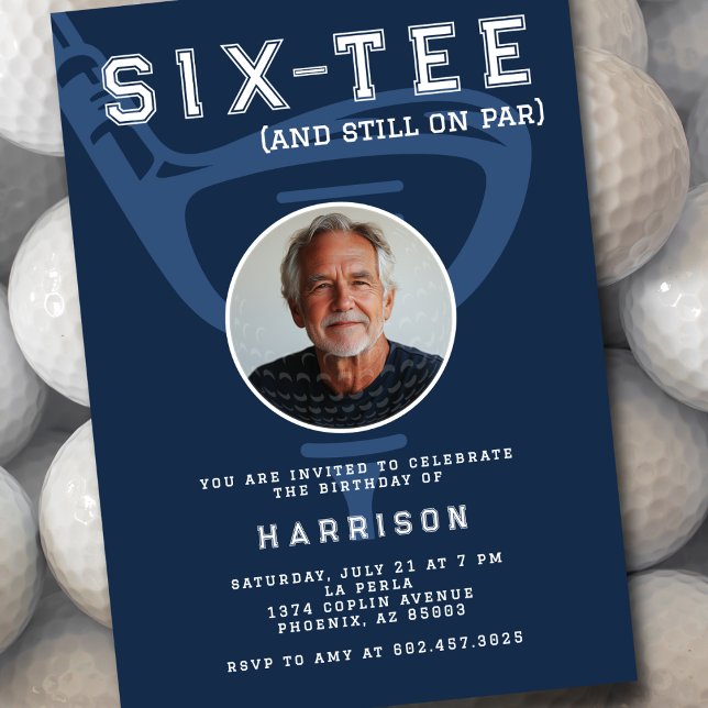 60th Birthday Party Photo Modern Golf Navy Invitation (Creator Uploaded)