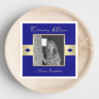 60th Birthday Party Photo on Navy Blue Napkin
