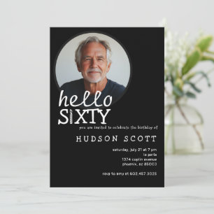 60th Birthday Party Photo Sixty Modern Black Invitation
