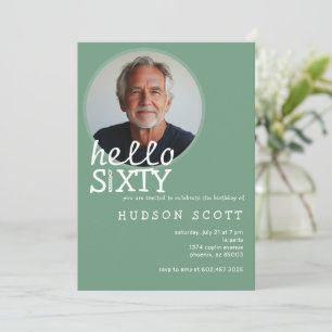  60th Birthday Party Photo Sixty Modern Sage Green Invitation