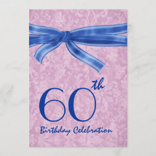 60th Birthday Party Pink and Blue Bow M452 Invitation