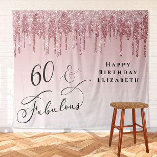 60th Birthday Party Pink Rose Gold Glitter Tapestry