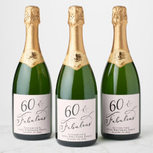 60th Birthday Party Pink Sparkling Wine Label