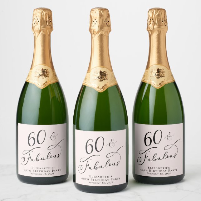 60th Birthday Party Pink Sparkling Wine Label (Bottles)