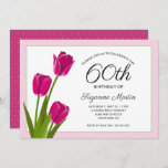 60th Birthday Party Pink Tulips Invitation<br><div class="desc">This elegant birthday party invitation features a bold graphic of dark pink tulips on a white background with a light pink border.</div>