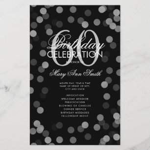60th Birthday Party Program Silver Confetti Menu