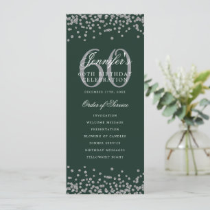 60th Birthday Party Program Silver Menu Green 