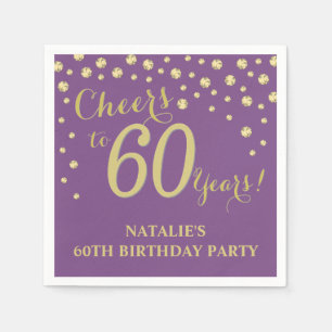 60th Birthday Party Purple and Gold Diamond Napkin
