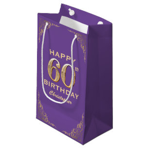 60th Birthday Party Purple and Gold Glitter Frame Small Gift Bag