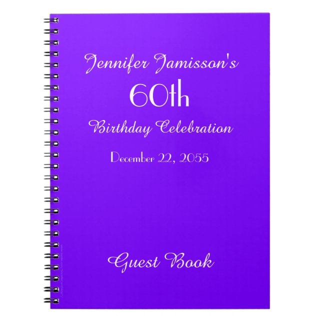 60th Birthday Party Purple Minimalist Spiral Notebook (Front)