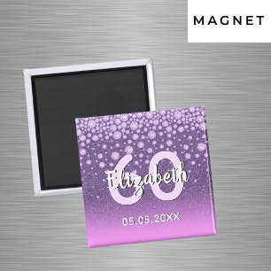 60th birthday party purple pink glitter name magnet