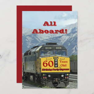 60th Birthday Party Railroad Train Yellow Engine Invitation