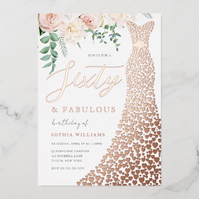 60th Birthday Party Real Rose Gold Foil Invitation (Front)
