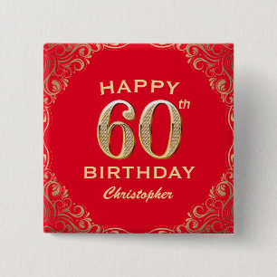 60th Birthday Party Red and Gold Glitter Frame 2 Inch Square Button