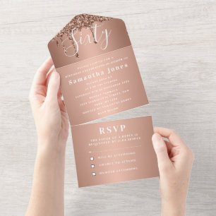 60th Birthday Party Rose Gold Bold Chic Modern All In One Invitation