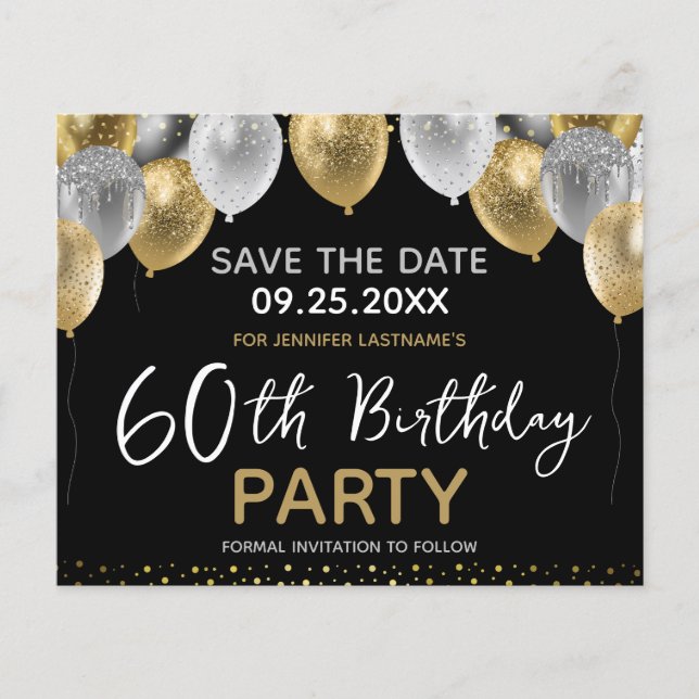 60th Birthday Party Save the Date Flyer (Front)