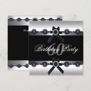 60th Birthday Party Silver Black White Diamond Invitation