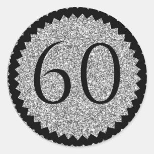 60th Birthday Party Silver Glitter Classic Classic Round Sticker