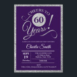 60th Birthday Party - Silver Purple ANY YEAR Invitation<br><div class="desc">60th Birthday Party Invitation in faux glitter silver and purple. Cheers to 60 years!
Please message me if you need further customization.</div>