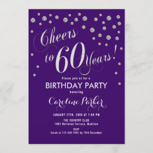 60th Birthday Party - Silver Purple Invitation