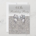 60th Birthday Party Silver Sequins, Bow & Diamond Invitation<br><div class="desc">Woman's 60th birthday party invitations. Elegant custom silver sixtieth / sixty years old Birthday Party invitations for women with a pretty silver printed sequins pattern, a cute silver bow and ribbon image and printed diamond bling jewel. These sophisticated, classy, stylish, glamourous personalized invites are decorated on both sides. Beautiful, chic,...</div>