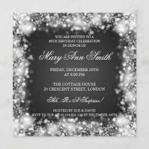60th Birthday Party Silver Sparkling Lights Invitation