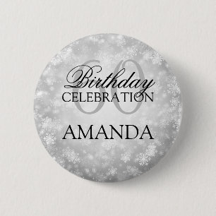 60th Birthday Party Silver Winter Wonderland 2 Inch Round Button