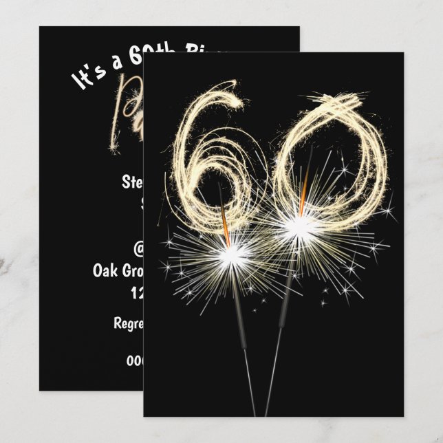 60th Birthday Party Sparkler Invitation (Front/Back)