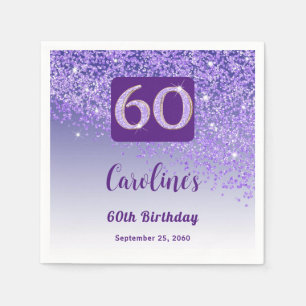 60th Birthday Party Sparkling Purple Glitter Napkin