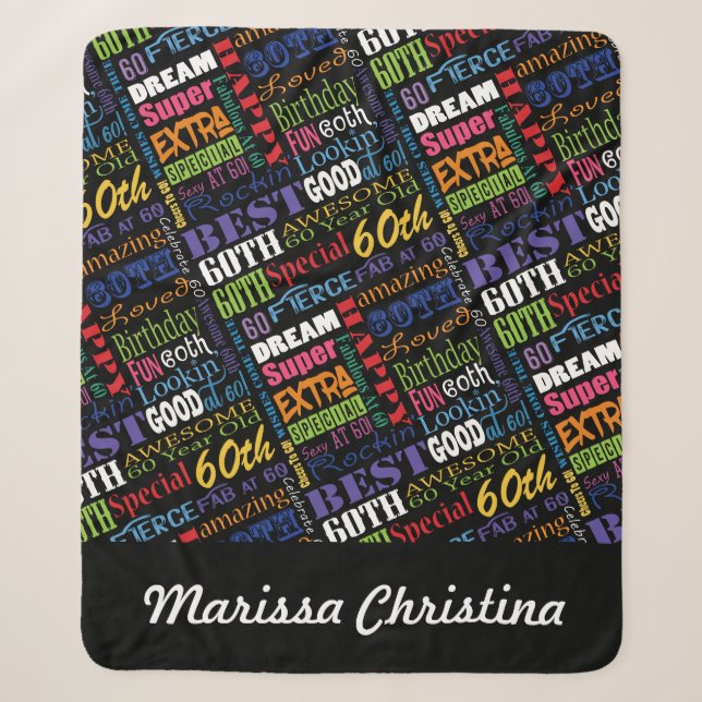 60th Birthday Party Special Personalized Monogram Sherpa Blanket (Front)