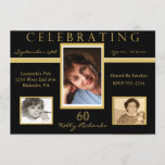 60th Birthday Party Tri Photo Invitations<br><div class="desc">Guests will love to receive this elegant 60th birthday party invitation with three pictures from various stages of the guest of honour's life. Easily customize this invite with your information.  You can even change the fonts!</div>