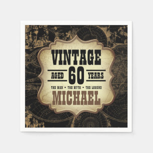 60th Birthday Party Vintage Theme Custom Name Napkin