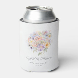 60th Birthday Party Watercolor Floral Custom Can Cooler