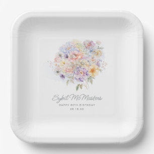 60th Birthday Party Watercolor Floral Custom Paper Plate