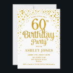 60th Birthday Party - White & Gold Invitation<br><div class="desc">60th Birthday Party Invitation. Elegant design in white and faux glitter gold. Features stylish script font and confetti. Personalize with your own details. Message me if you need custom age. Perfect for a glam birthday celebration. Printed Zazzle invitations or instant download digital printable template.</div>