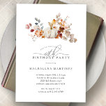 60th Birthday Party White Pumpkin Fall Flowers  Invitation<br><div class="desc">Modern and elegant white pumpkin and fall flowers floral design. The soft watercolor palette is a sophisticated blend of soft pink and dark rich golden yellow and brown. The fall leaves surround the white pumpkin for a special autumn display. Perfect for your fall birthday party.</div>