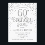 60th Birthday Party - White & Silver Invitation<br><div class="desc">60th Birthday Party Invitation.
Elegant design in white and faux glitter silver. Features stylish script font and confetti. Message me if you need custom age.</div>