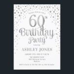 60th Birthday Party - White & Silver Invitation<br><div class="desc">60th Birthday Party Invitation.
Elegant design in white and faux glitter silver. Features stylish script font and confetti. Message me if you need custom age.</div>