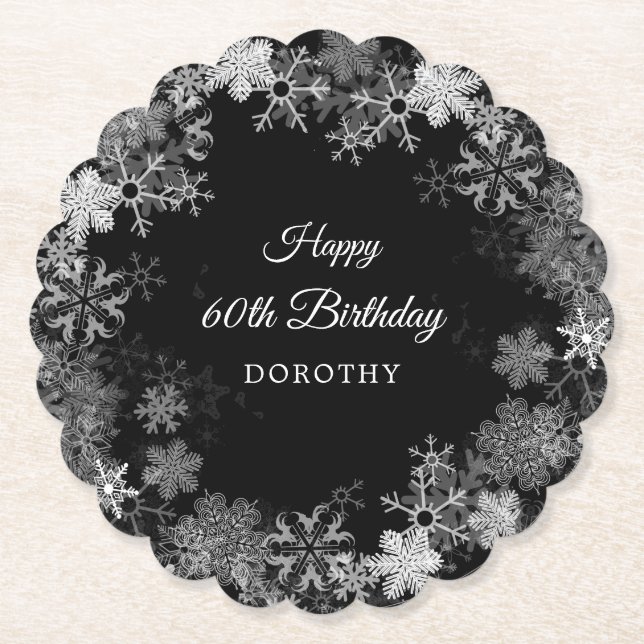 60th Birthday Party Winter Wonderland Snowflake Paper Coaster (Front)