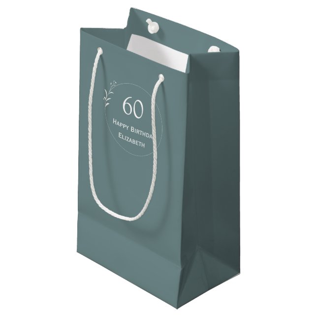 60th Birthday Personalized Green Small Gift Bag (Front Angled)